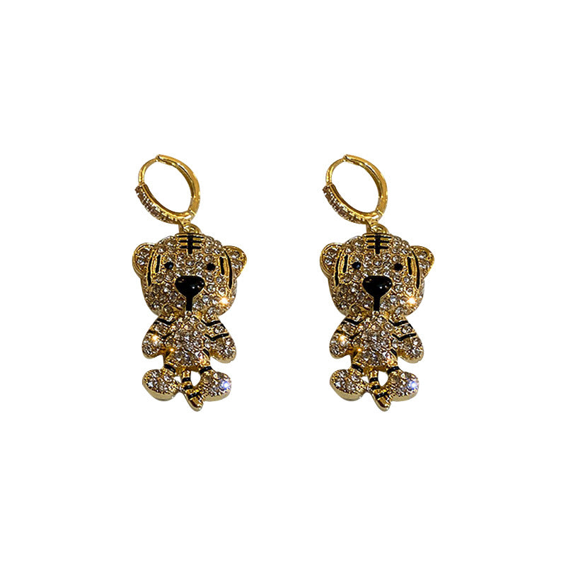 Diamond inlaid tiger earrings