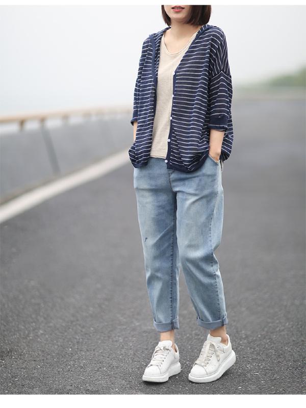 CASUAL STRIPED HOODED LIGHT OUTWEAR