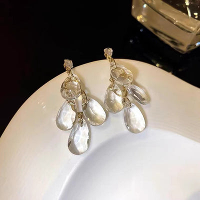 S925 silver needle Japanese and Korean temperament geometric transparent crystal earrings