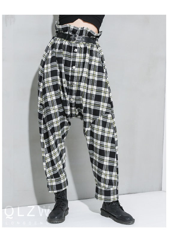 Loose Empire Plaid Splicing Casual Harem Pants