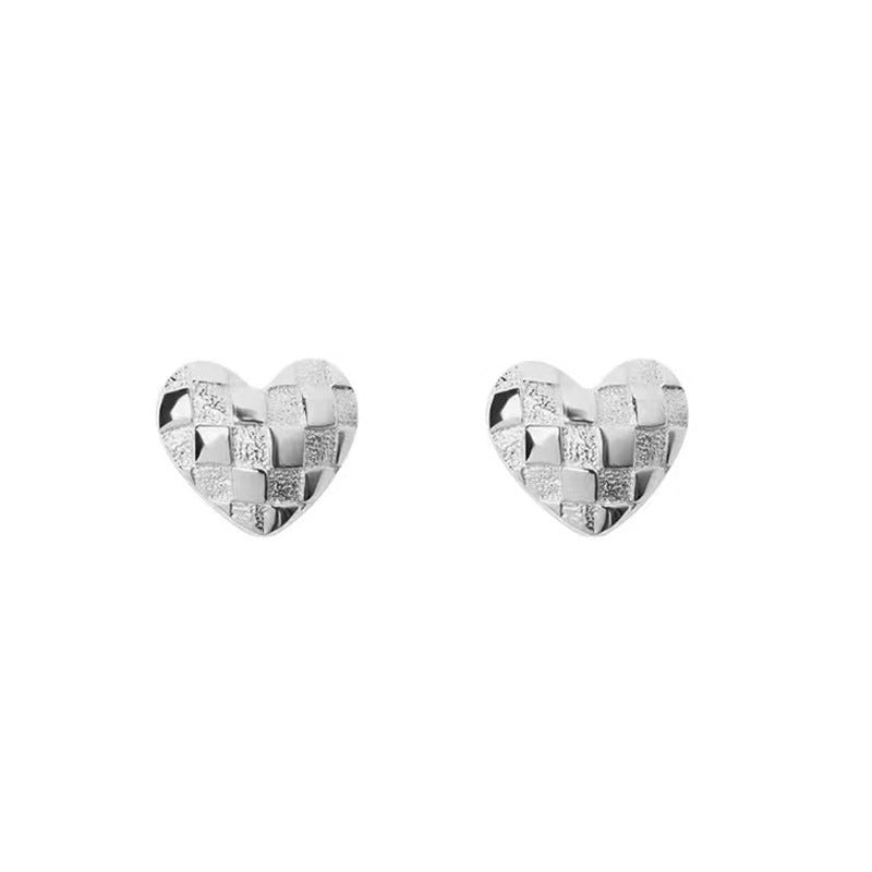 S925 silver needle retro love checkerboard earrings