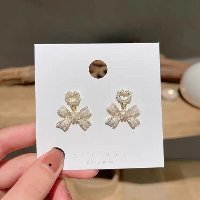 S925 Silver Needle Pearl Bow Earrings