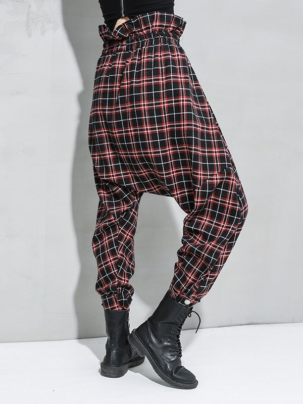 Loose Empire Plaid Splicing Casual Harem Pants