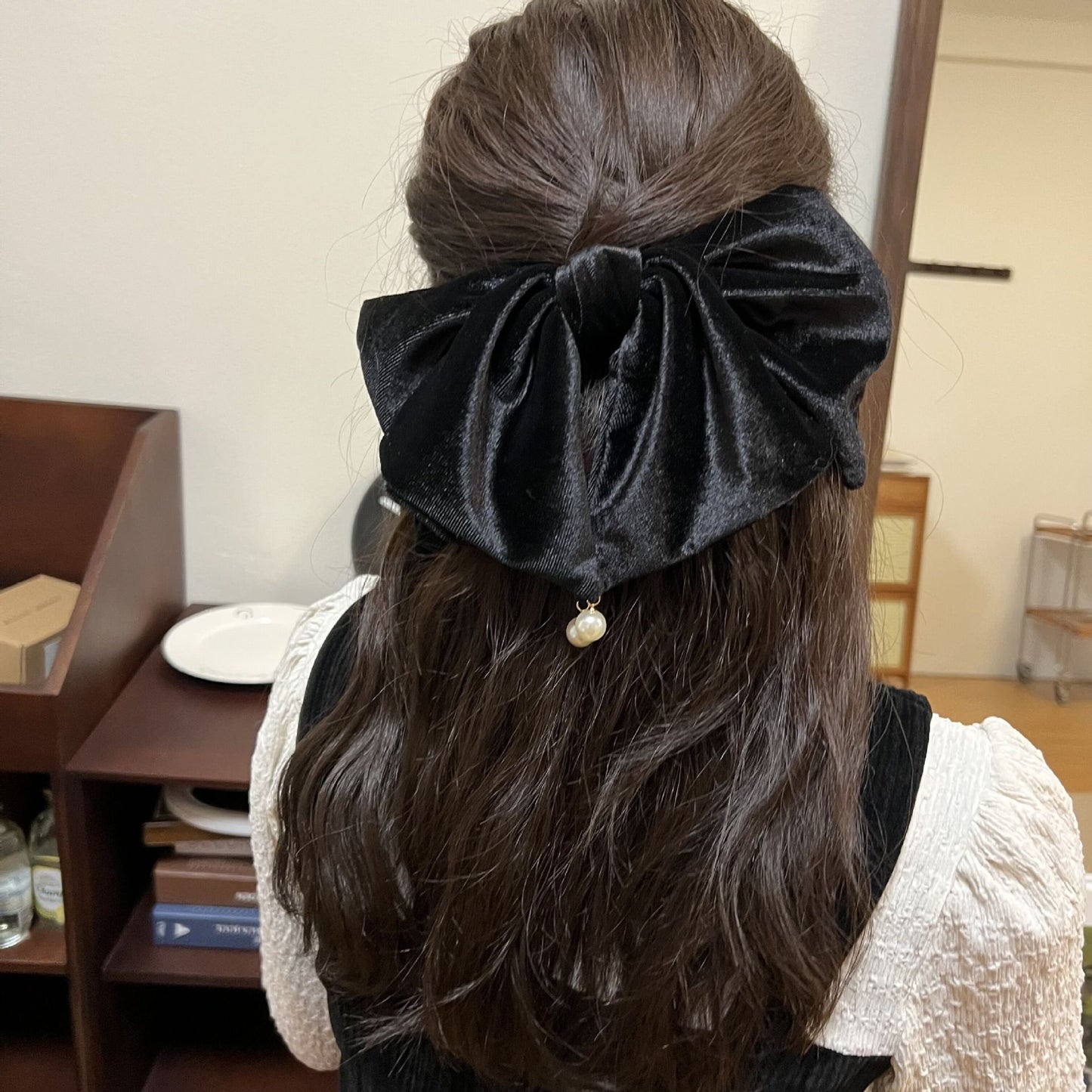 Large black velvet bow Hair Clips