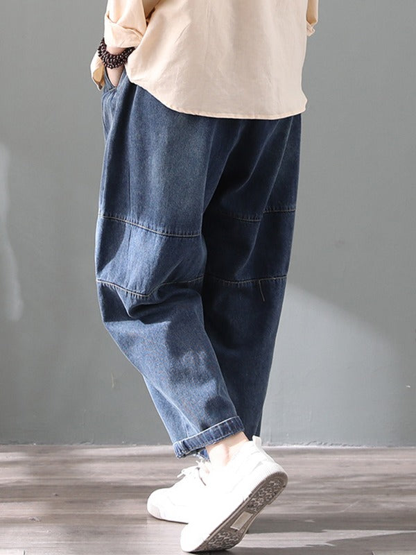 Vintage Splicing Elastic Waist Jean Harem Pants