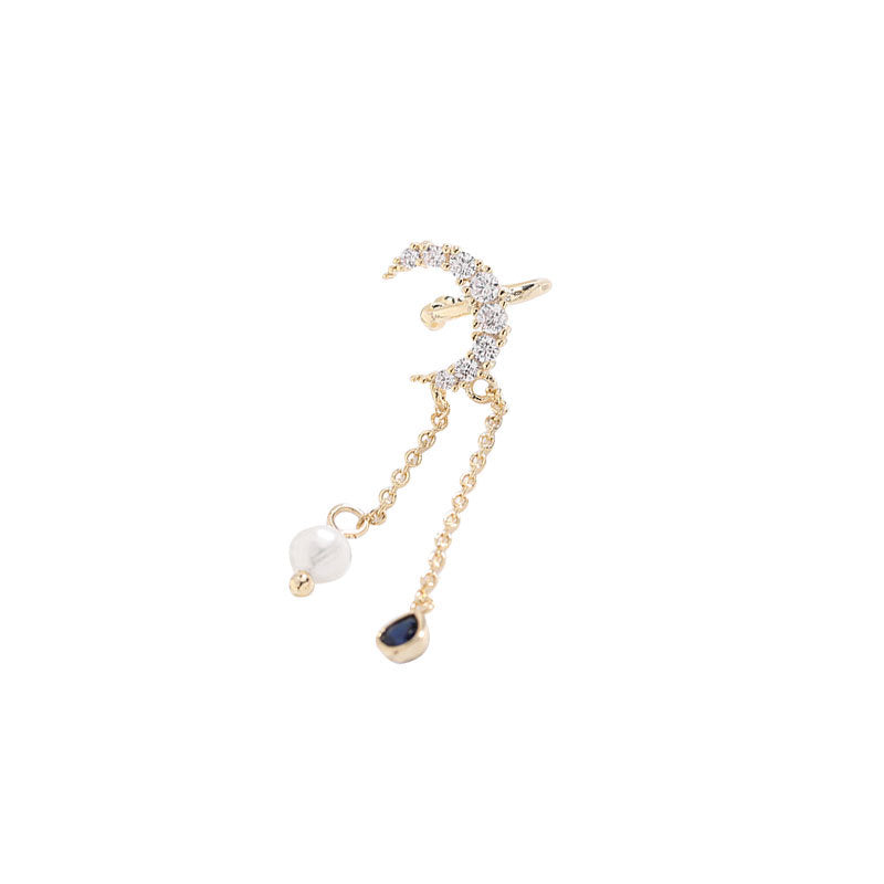 Pearl moon drop Tassel Earrings