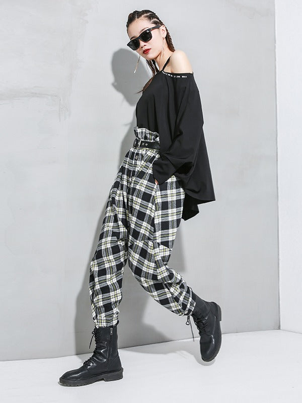 Loose Empire Plaid Splicing Casual Harem Pants