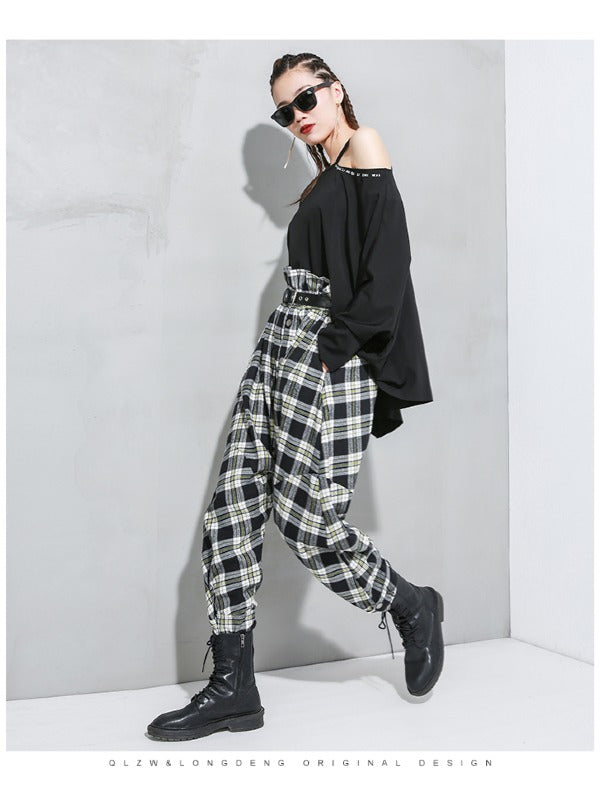 Loose Empire Plaid Splicing Casual Harem Pants