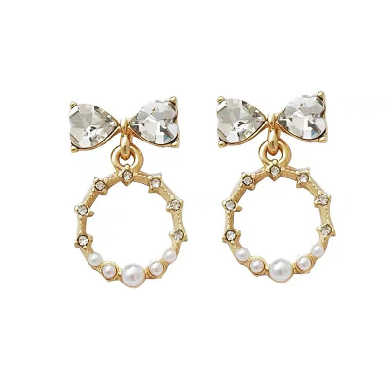 S925 silver needle summer bow pearl earrings