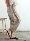 VINTAGE SOLID LINEN ELASTIC WAIST PANTS