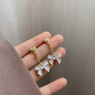 S925 silver needle love bow earrings