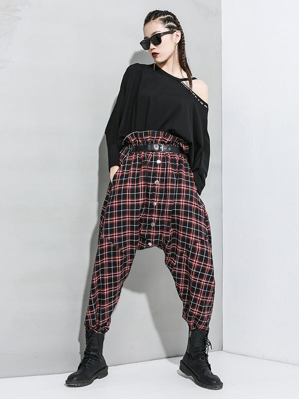 Loose Empire Plaid Splicing Casual Harem Pants