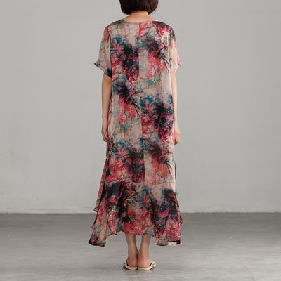 Printing Short Sleeve Polyester Summer Dress