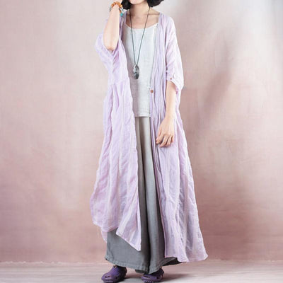 Purple Loose Linen Stripe Women Cloak