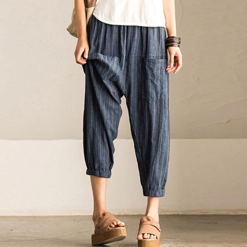 Summer Women Loose Stripe Lantern Pants