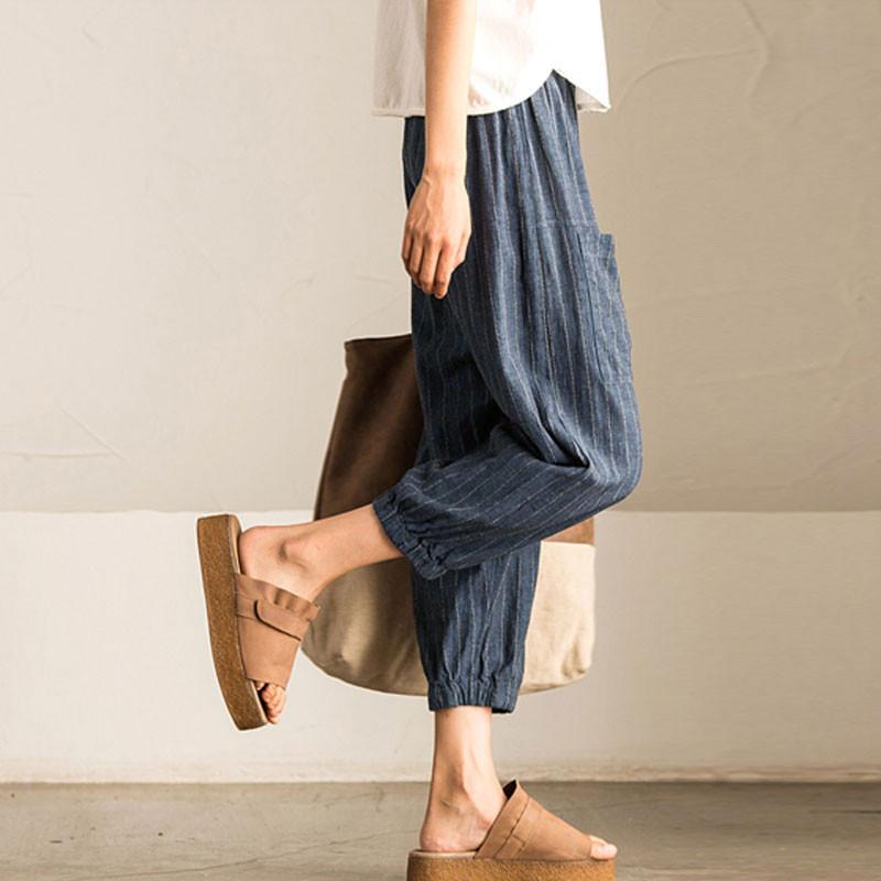 Summer Women Loose Stripe Lantern Pants