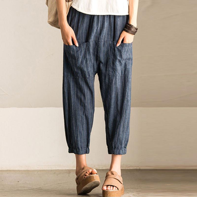 Summer Women Loose Stripe Lantern Pants