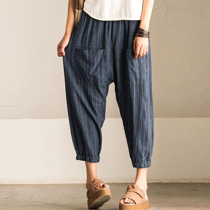 Summer Women Loose Stripe Lantern Pants