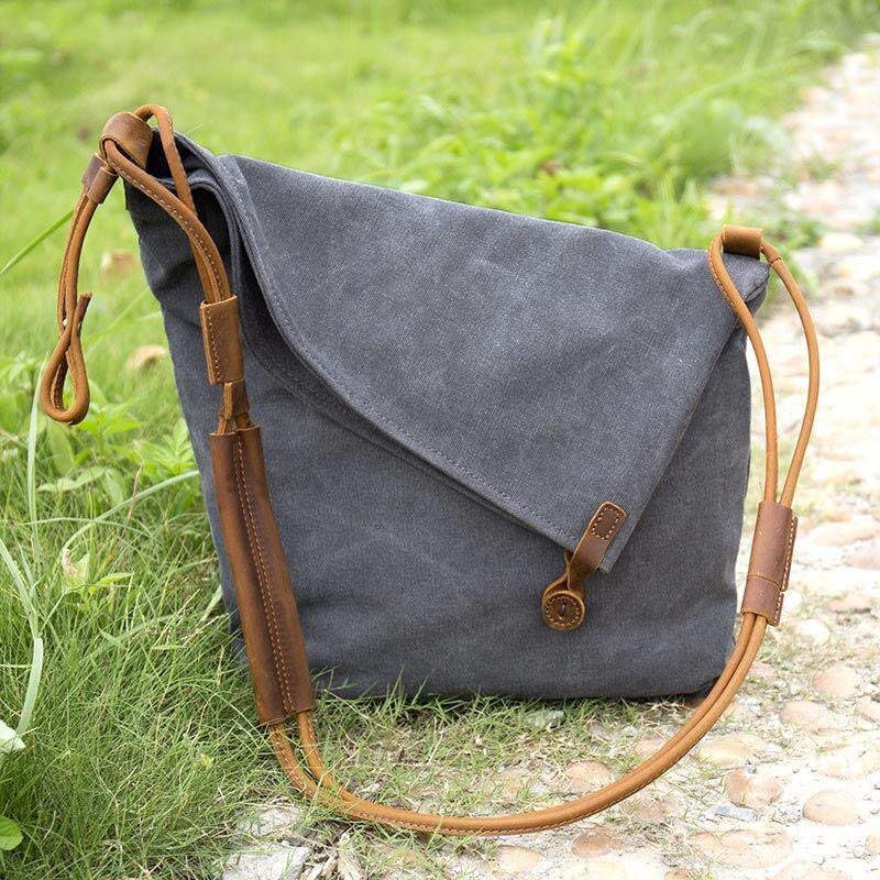 Women Canvas And Leather Crossbody Bag