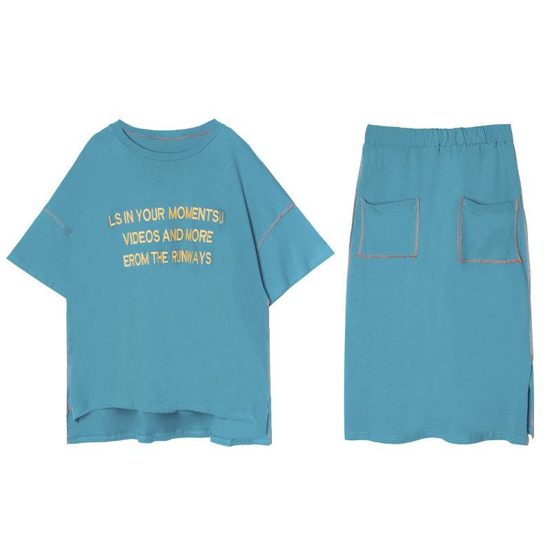 Letter Embroidered Large T-Shirt&Skirt Suits