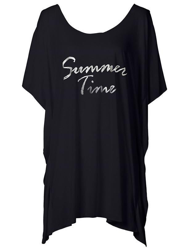 Round Neck Loose Cotton-Blend Alphabet Mini Dress T-Shirt