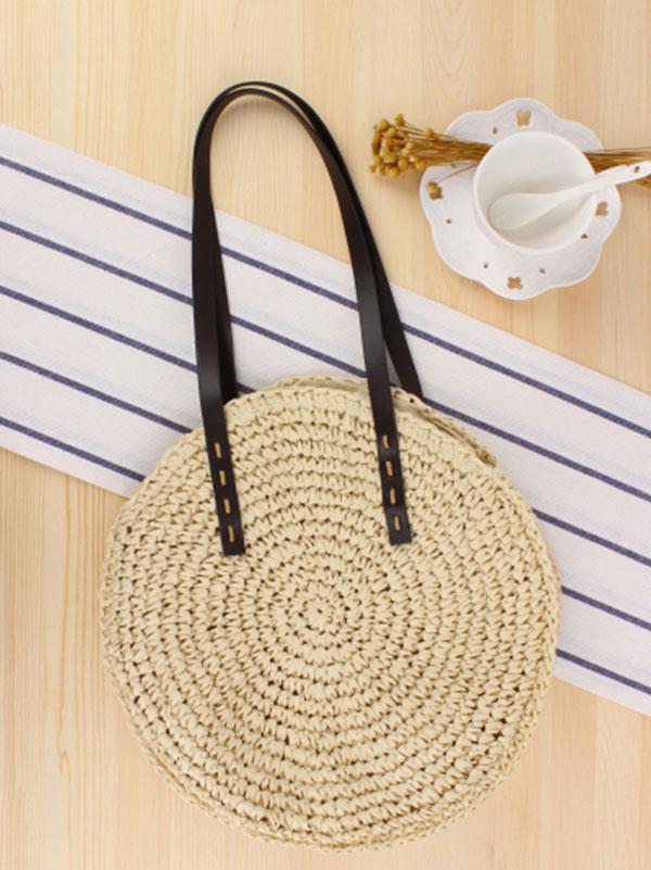 Simple Round Straw Plaited Article Bohemia Bag