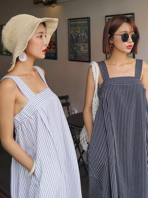 Casual Simple Stripe Cotton Jumpsuit