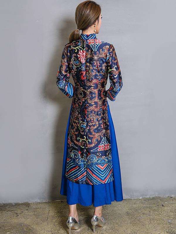 Original Long Dress in Blue Color with Floral Print