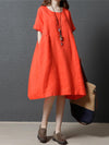 3 Solid Colors Fashionable Ramie Cotton Short Dress