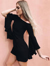 Black Off-the-shoulder Flared Sleeves Mini Dress