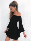 Black Off-the-shoulder Flared Sleeves Mini Dress