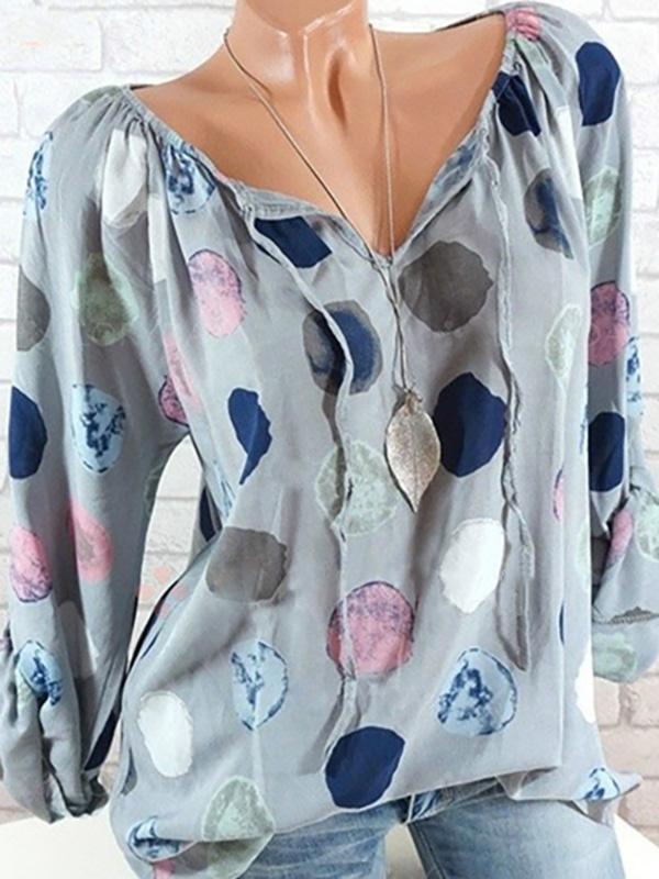 V-neck Lace Long Sleeves Floral Blouses&shirts Tops