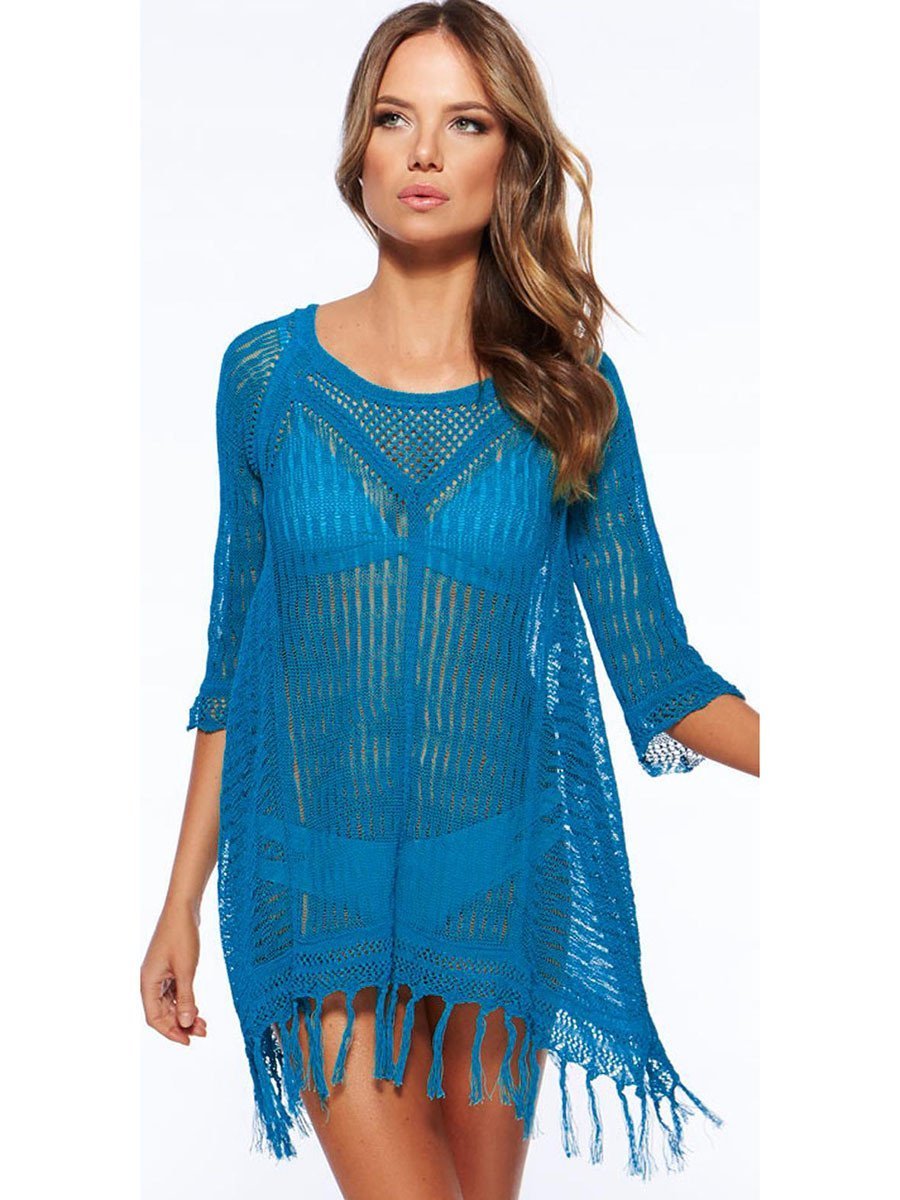 Sexy Hollow 3/4 Sleeve Beach Cover-up Tops