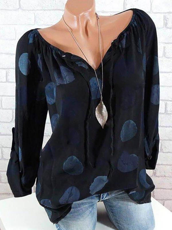 V-neck Lace Long Sleeves Floral Blouses&shirts Tops