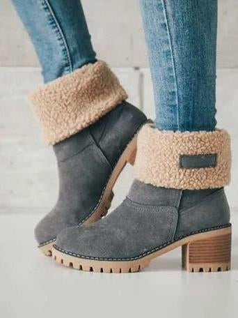 Chunky Mid Calf Winter Boots with Artificial Fur