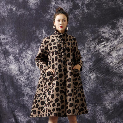 Winter Retro Leopard Loose Woolen Coat