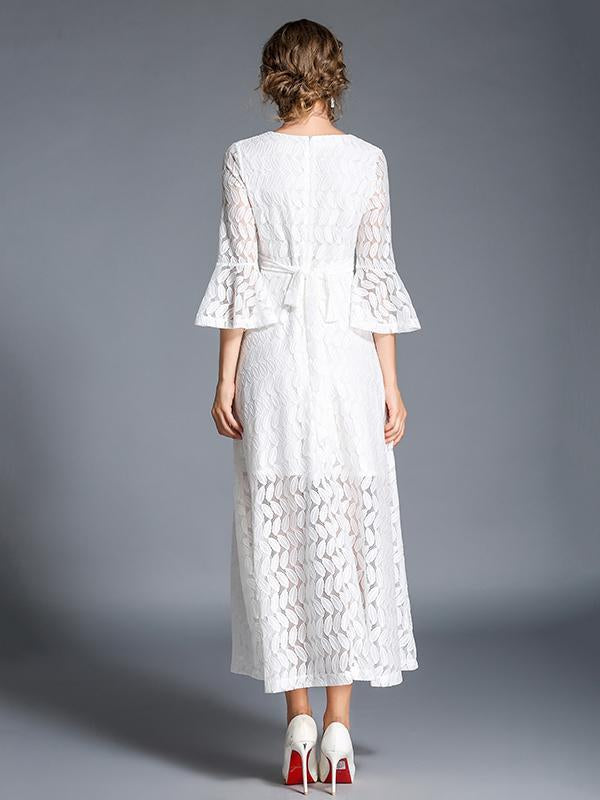 Lace Hollow V-neck Flared Sleeves Maxi Dress