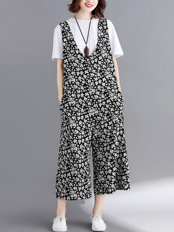 Loose Floral Wide-leg Jumpsuit