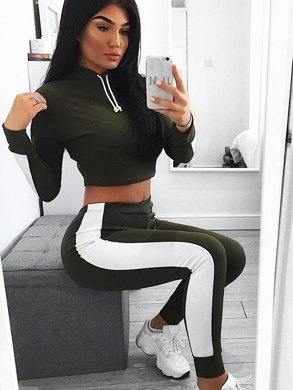 Two Tone Long Sleeve Hoodies And Leggings Suits