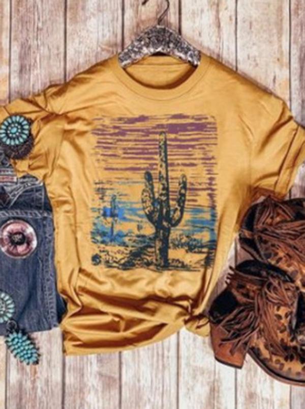 Cactus Floral Half Sleeve T-Shirts Tops