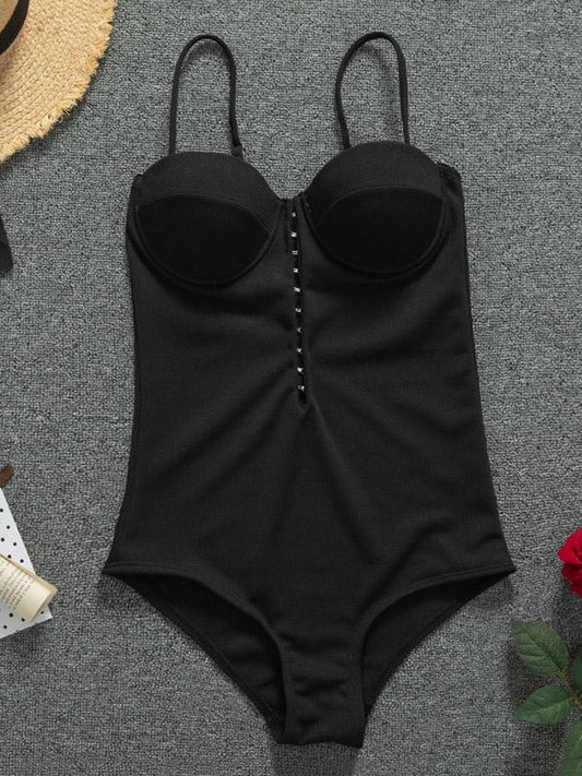 Sexy Strapless Buttons One-Piece Swimwear