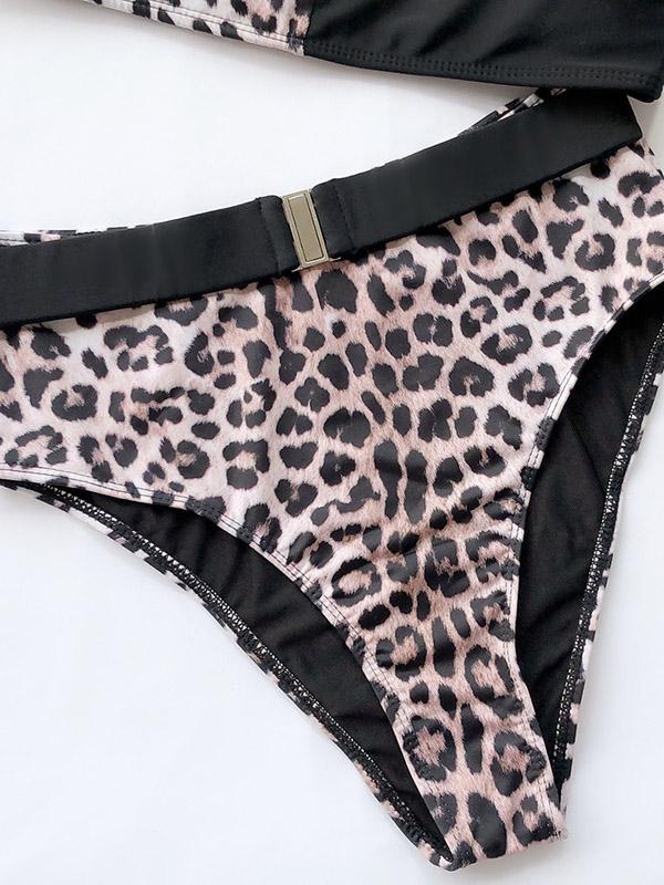 Empire Leopard Stitching Bikini Swimsuit