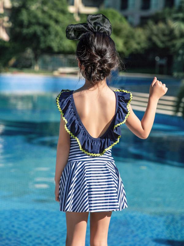 AONIHUA Ruffled Stripes Dress Swimwear