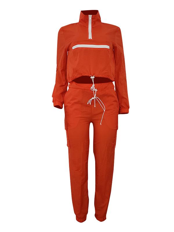 Zipper Crop Sweatershirt And Track Pants Suits