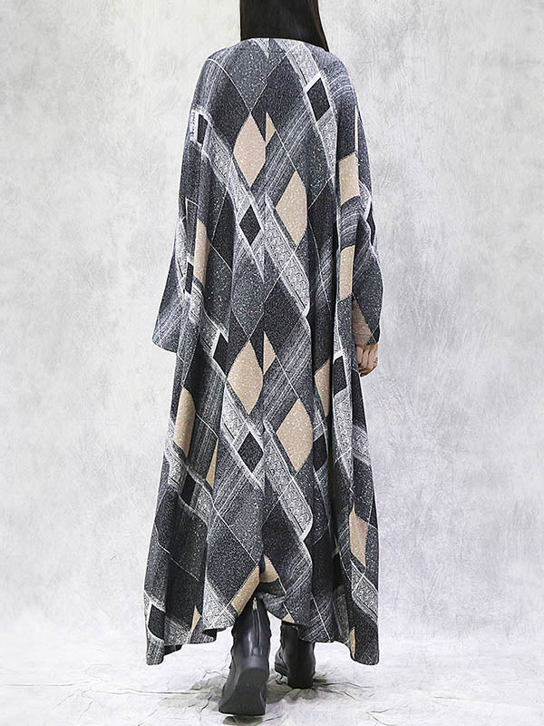 Artistic Retro Plus Size Plaid Long Sleeves Coat