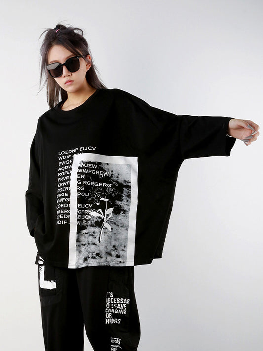 Casual Long Sleeves Loose Letter Print Round-Neck T-Shirts Tops