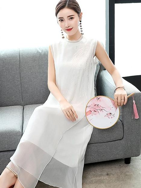 Chiffon Embroidery Vest Dress