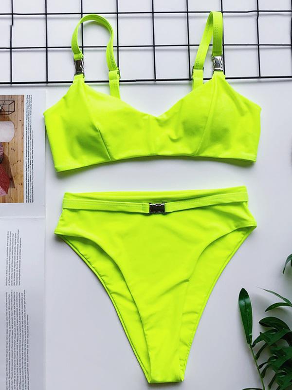 Low Collar Metal Pin Bikini Swimsuit