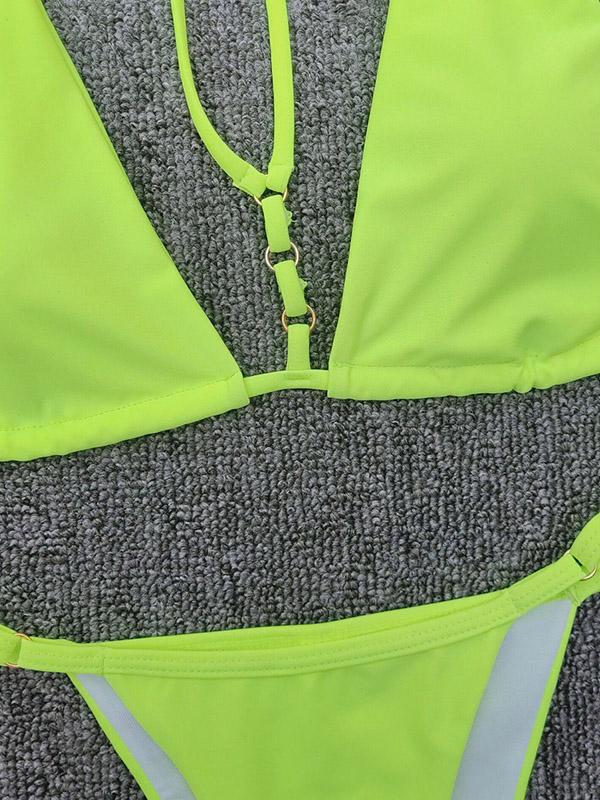 Neon Plain Thong Bikini Swimsuit