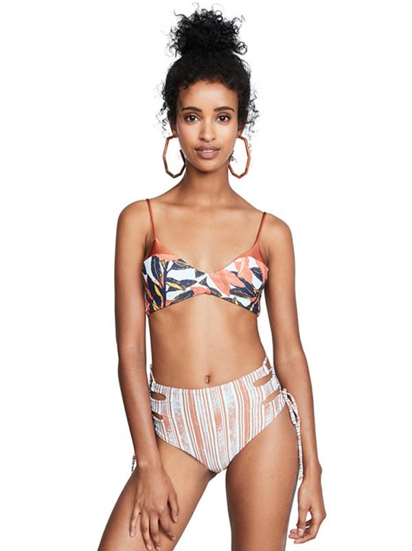 Printed Bandage Split Bikini Swimsuit